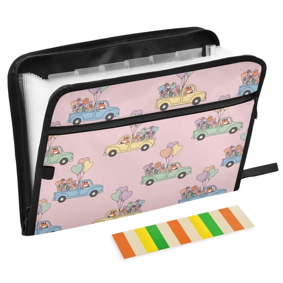 ALAZA Expanding File Folder 13 Pockets Accordion Document Organizer with Zipper A4 Letter Size, Cute Fox Driving