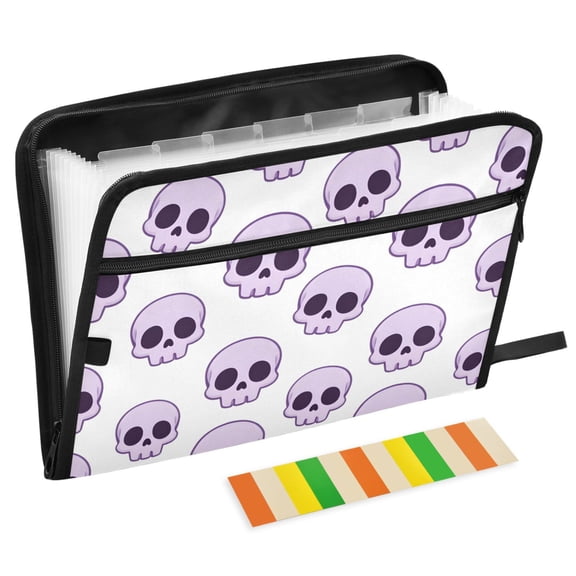 ALAZA Expanding File Folder 13 Pockets Accordion Document Organizer with Zipper A4 Letter Size, Cute Skeletons Funny