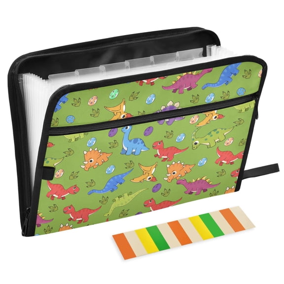 ALAZA Expanding File Folder 13 Pockets Accordion Document Organizer with Zipper A4 Letter Size, Dinosaur Funny