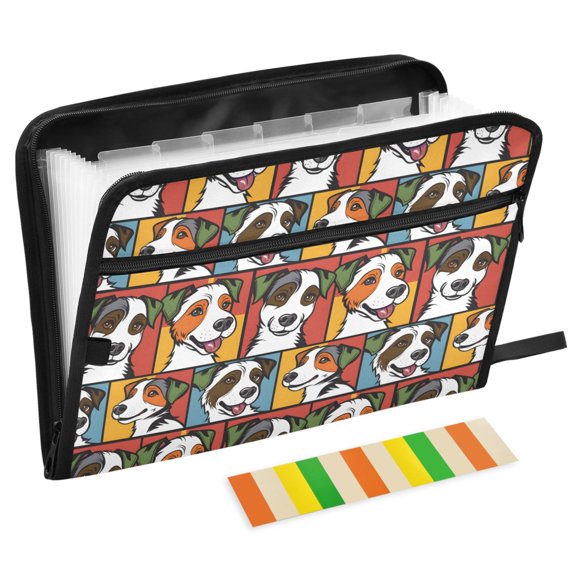 ALAZA Expanding File Folder 13 Pockets Accordion Document Organizer with Zipper A4 Letter Size, Dogs on Checkered