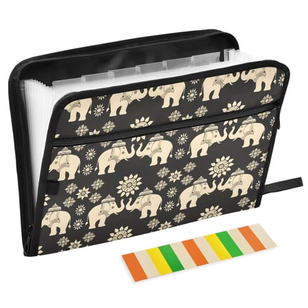ALAZA Expanding File Folder 13 Pockets Accordion Document Organizer with Zipper A4 Letter Size, Elephants Mandala