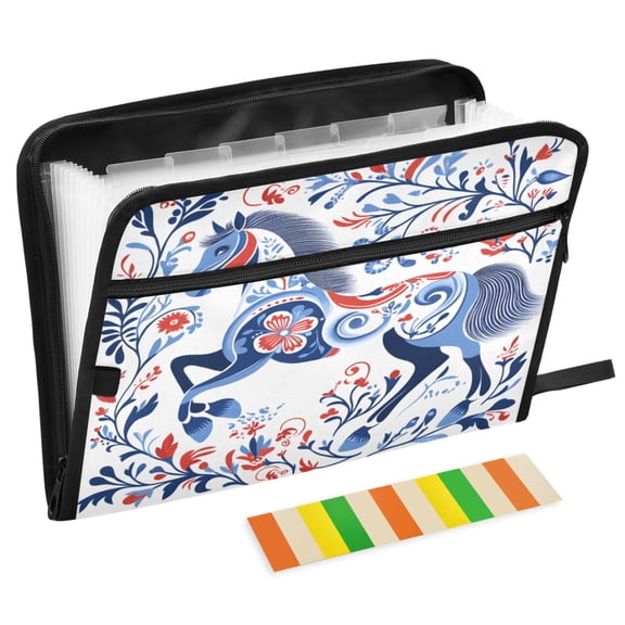 ALAZA Expanding File Folder 13 Pockets Accordion Document Organizer with Zipper A4 Letter Size, Ethnic Horse