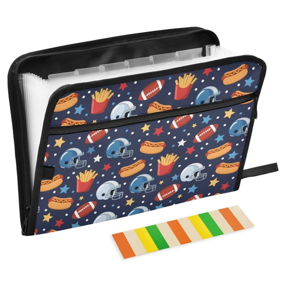 ALAZA Expanding File Folder 13 Pockets Accordion Document Organizer with Zipper A4 Letter Size, Football French Fries