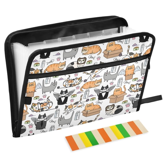 ALAZA Expanding File Folder 13 Pockets Accordion Document Organizer with Zipper A4 Letter Size, Funny Cats Life