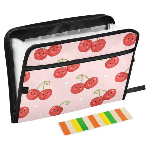 ALAZA Expanding File Folder 13 Pockets Accordion Document Organizer with Zipper A4 Letter Size, Funny Cherry