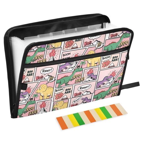 ALAZA Expanding File Folder 13 Pockets Accordion Document Organizer with Zipper A4 Letter Size, Funny Dinosaurs Cute