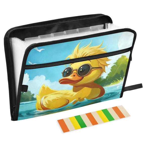 ALAZA Expanding File Folder 13 Pockets Accordion Document Organizer with Zipper A4 Letter Size, Funny Duck