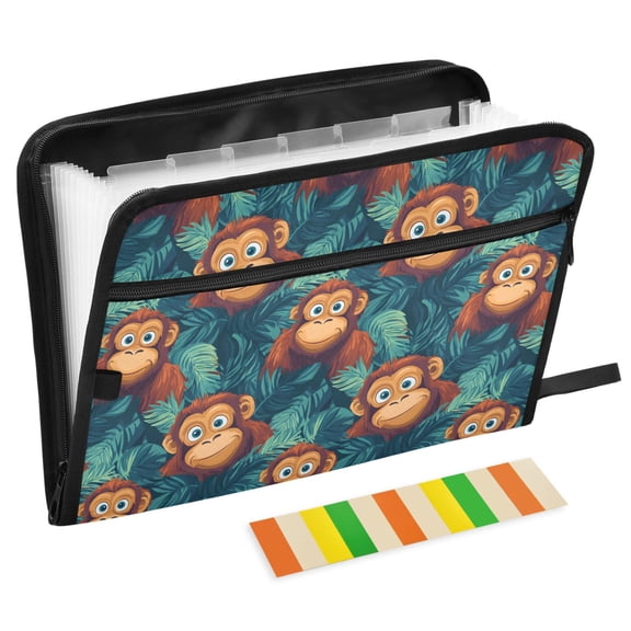 ALAZA Expanding File Folder 13 Pockets Accordion Document Organizer with Zipper A4 Letter Size, Funny Gorillas Palm Leaf