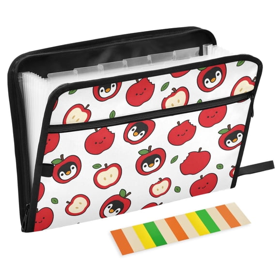 ALAZA Expanding File Folder 13 Pockets Accordion Document Organizer with Zipper A4 Letter Size, Funny Penguins Apples