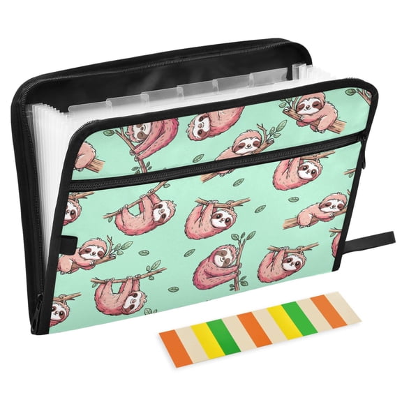 ALAZA Expanding File Folder 13 Pockets Accordion Document Organizer with Zipper A4 Letter Size, Funny Sloth
