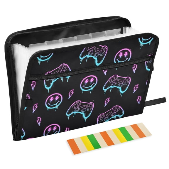 ALAZA Expanding File Folder 13 Pockets Accordion Document Organizer with Zipper A4 Letter Size, Game Controller Gradient