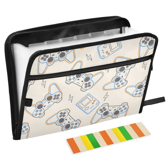 ALAZA Expanding File Folder 13 Pockets Accordion Document Organizer with Zipper A4 Letter Size, Game Controller Lightning