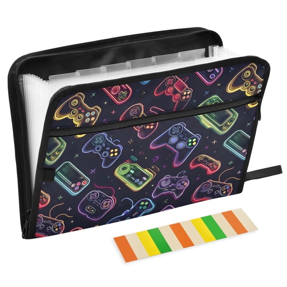 ALAZA Expanding File Folder 13 Pockets Accordion Document Organizer with Zipper A4 Letter Size, Game Controller