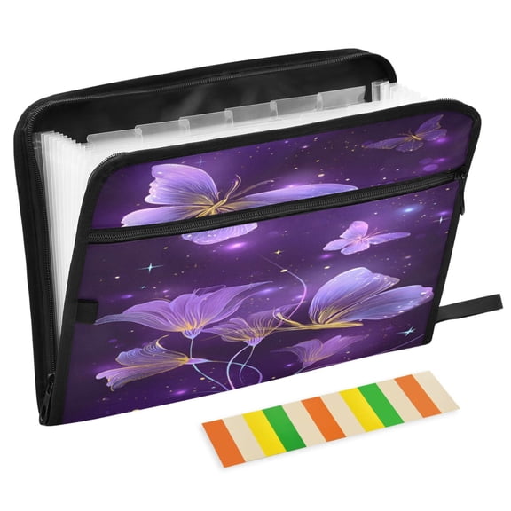 ALAZA Expanding File Folder 13 Pockets Accordion Document Organizer with Zipper A4 Letter Size, Glitter Butterfly with Flowers