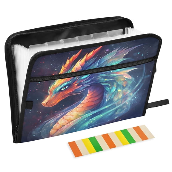 ALAZA Expanding File Folder 13 Pockets Accordion Document Organizer with Zipper A4 Letter Size, Glitter Dragon