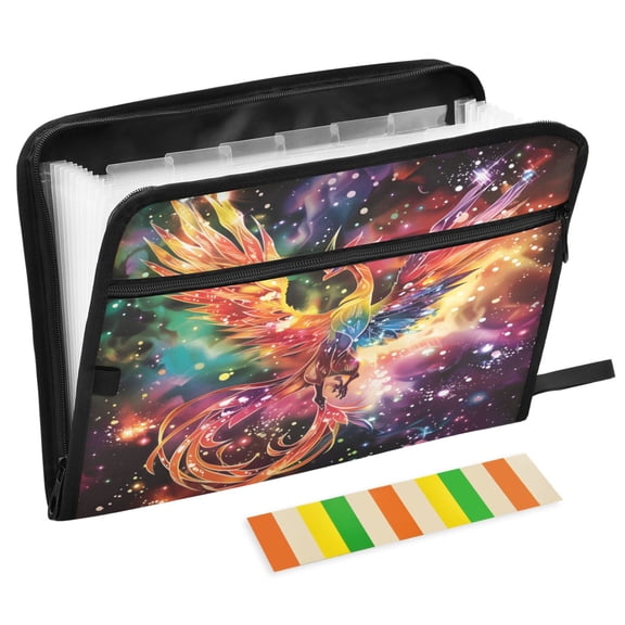 ALAZA Expanding File Folder 13 Pockets Accordion Document Organizer with Zipper A4 Letter Size, Glitter Phoenix