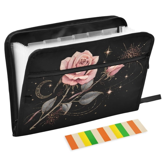 ALAZA Expanding File Folder 13 Pockets Accordion Document Organizer with Zipper A4 Letter Size, Glitter Roses Star