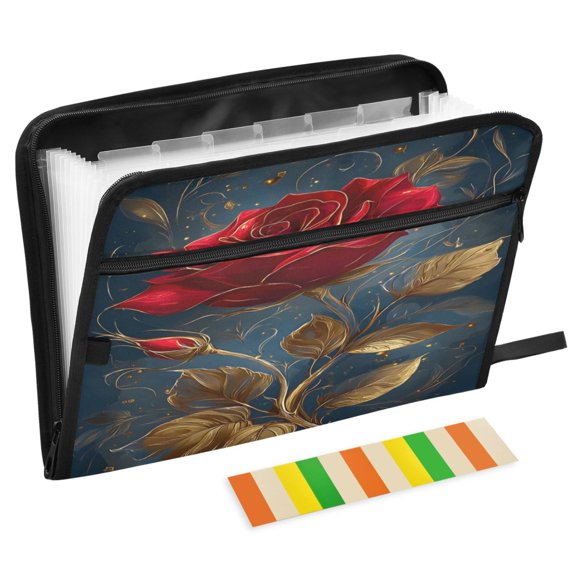 ALAZA Expanding File Folder 13 Pockets Accordion Document Organizer with Zipper A4 Letter Size, Golden Roses