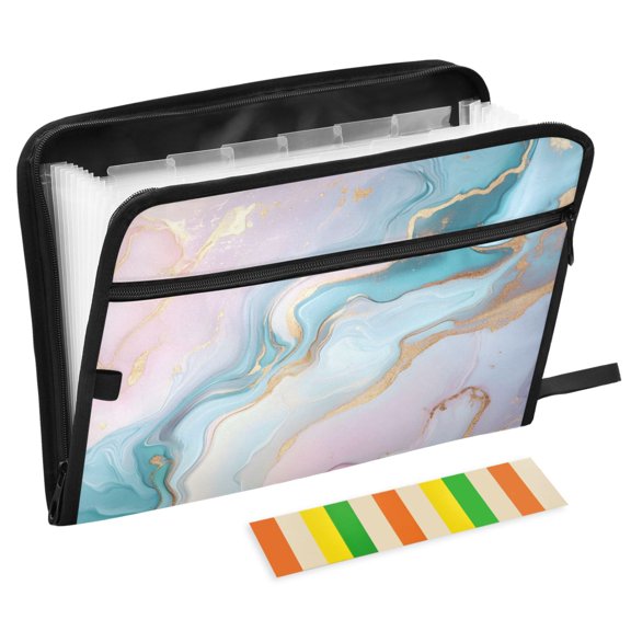 ALAZA Expanding File Folder 13 Pockets Accordion Document Organizer with Zipper A4 Letter Size, Green Marble