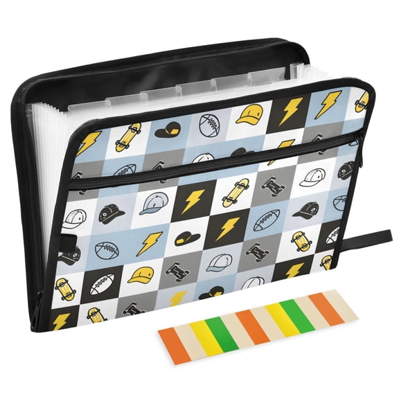 ALAZA Expanding File Folder 13 Pockets Accordion Document Organizer with Zipper A4 Letter Size, Hats Skateboard Checkered