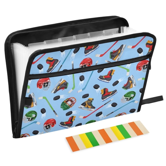 ALAZA Expanding File Folder 13 Pockets Accordion Document Organizer with Zipper A4 Letter Size, Hockey Player Items