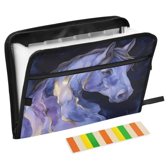 ALAZA Expanding File Folder 13 Pockets Accordion Document Organizer with Zipper A4 Letter Size, Horse with Marble