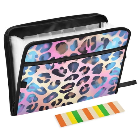 ALAZA Expanding File Folder 13 Pockets Accordion Document Organizer with Zipper A4 Letter Size, Leopard-a2 Print