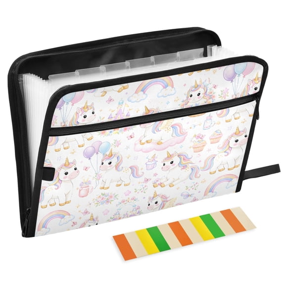 ALAZA Expanding File Folder 13 Pockets Accordion Document Organizer with Zipper A4 Letter Size, Magical Unicorns Rainbows Castle