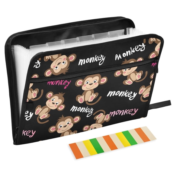 ALAZA Expanding File Folder 13 Pockets Accordion Document Organizer with Zipper A4 Letter Size, Monkey Cute