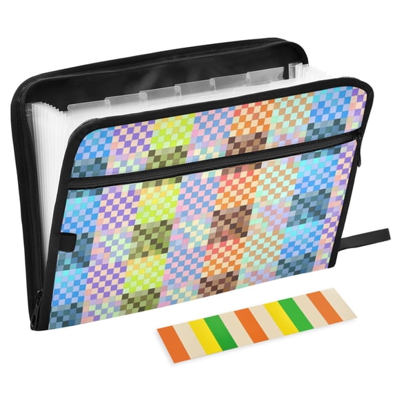 ALAZA Expanding File Folder 13 Pockets Accordion Document Organizer with Zipper A4 Letter Size, Multicolor Checkered
