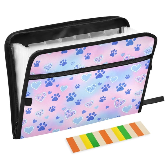 ALAZA Expanding File Folder 13 Pockets Accordion Document Organizer with Zipper A4 Letter Size, Neon Footprint Heart