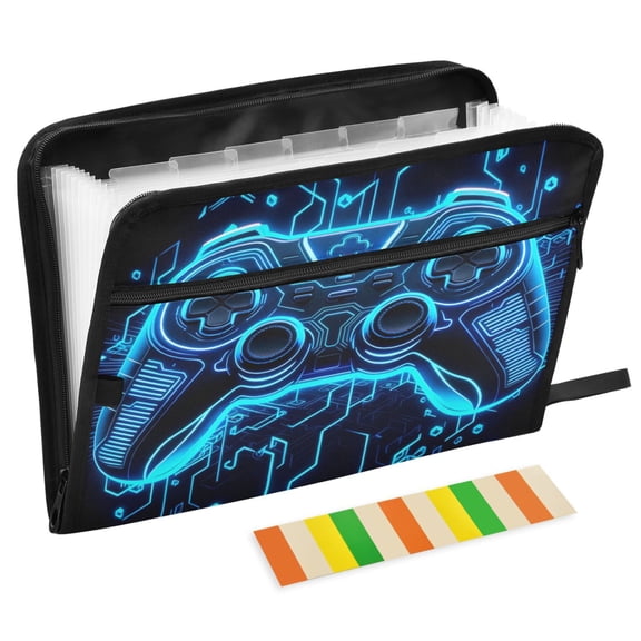 ALAZA Expanding File Folder 13 Pockets Accordion Document Organizer with Zipper A4 Letter Size, Neon Game Controller Cool
