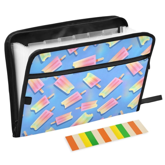 ALAZA Expanding File Folder 13 Pockets Accordion Document Organizer with Zipper A4 Letter Size, Neon Gradient Ice Cream