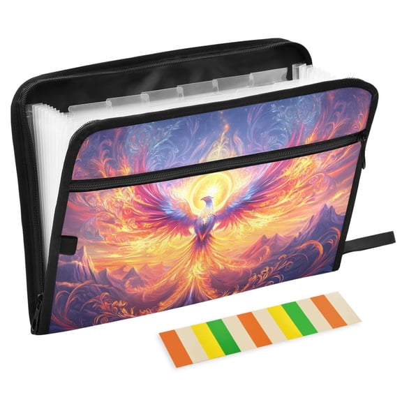 ALAZA Expanding File Folder 13 Pockets Accordion Document Organizer with Zipper A4 Letter Size, Neon Phoenix Fire Bird