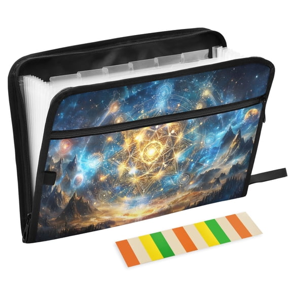 ALAZA Expanding File Folder 13 Pockets Accordion Document Organizer with Zipper A4 Letter Size, Neon Starry Sky Night