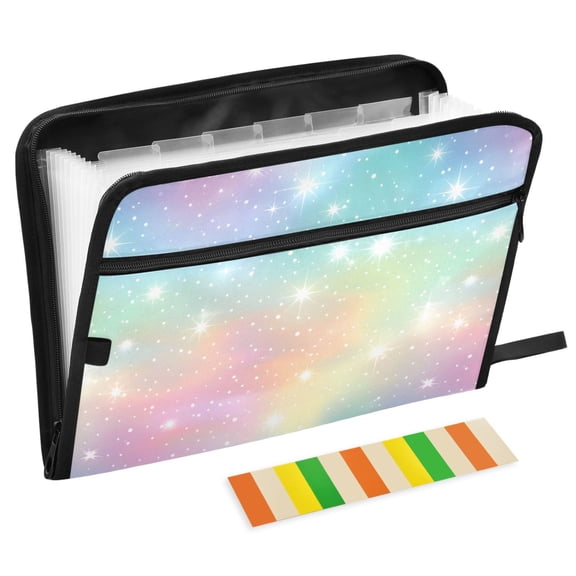 ALAZA Expanding File Folder 13 Pockets Accordion Document Organizer with Zipper A4 Letter Size, Pastel Rainbow Gradient