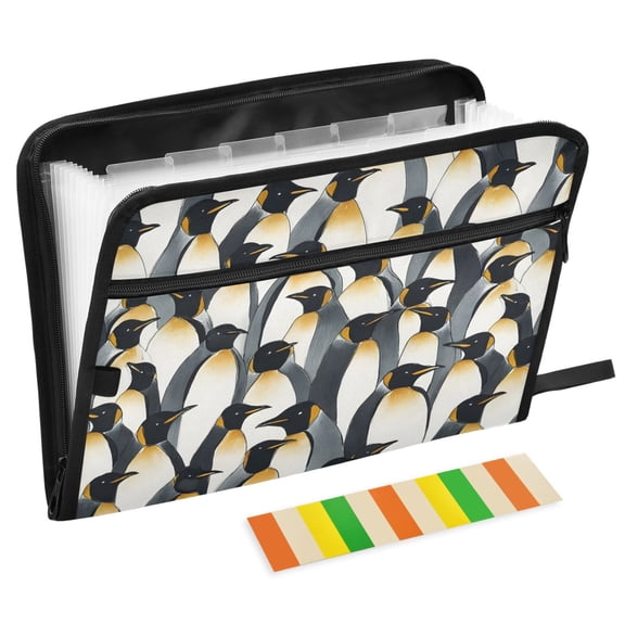 ALAZA Expanding File Folder 13 Pockets Accordion Document Organizer with Zipper A4 Letter Size, Penguins Pattern