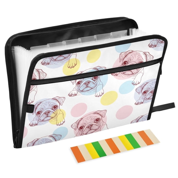 ALAZA Expanding File Folder 13 Pockets Accordion Document Organizer with Zipper A4 Letter Size, Polka Dot Bulldogs