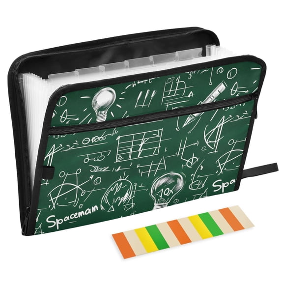 ALAZA Expanding File Folder 13 Pockets Accordion Document Organizer with Zipper A4 Letter Size, Science Note Green
