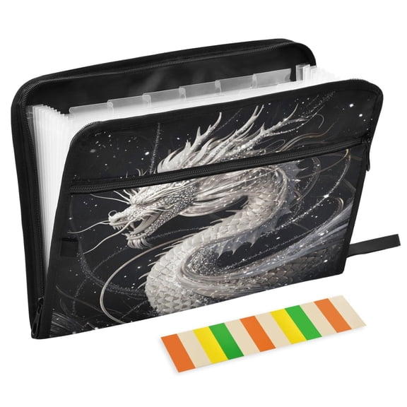 ALAZA Expanding File Folder 13 Pockets Accordion Document Organizer with Zipper A4 Letter Size, Silver Art Dragon