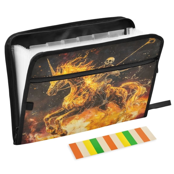 ALAZA Expanding File Folder 13 Pockets Accordion Document Organizer with Zipper A4 Letter Size, Skull on Unicorn