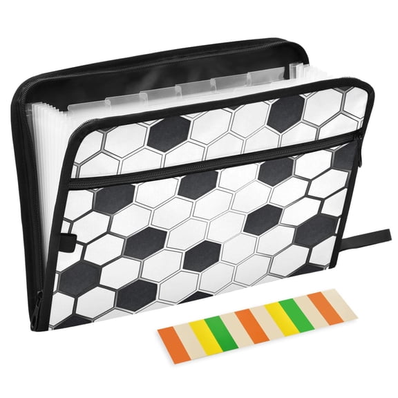 ALAZA Expanding File Folder 13 Pockets Accordion Document Organizer with Zipper A4 Letter Size, Soccer Checkered Shapes