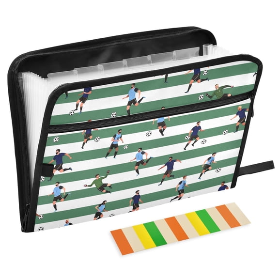 ALAZA Expanding File Folder 13 Pockets Accordion Document Organizer with Zipper A4 Letter Size, Soccer Player