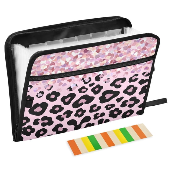 ALAZA Expanding File Folder 13 Pockets Accordion Document Organizer with Zipper A4 Letter Size, Sparkling Glitter Leopard