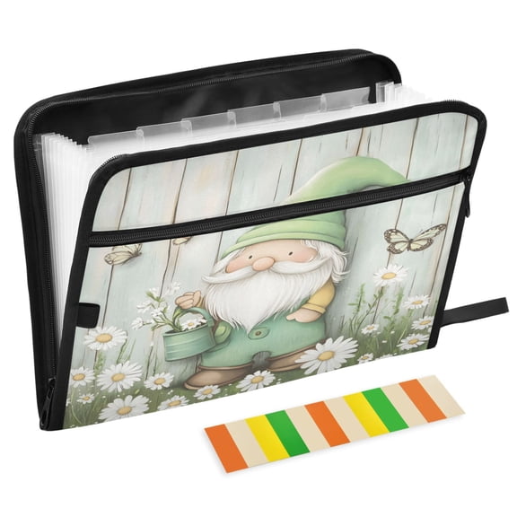 ALAZA Expanding File Folder 13 Pockets Accordion Document Organizer with Zipper A4 Letter Size, Spring Garden Gnome