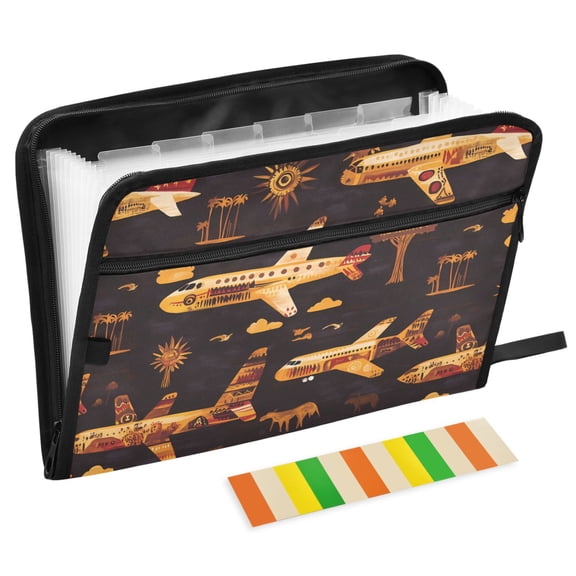 ALAZA Expanding File Folder 13 Pockets Accordion Document Organizer with Zipper A4 Letter Size, Totem Airplane