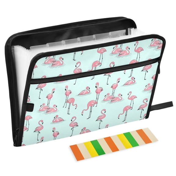 ALAZA Expanding File Folder 13 Pockets Accordion Document Organizer with Zipper A4 Letter Size, Tropical Flamingo Swimming