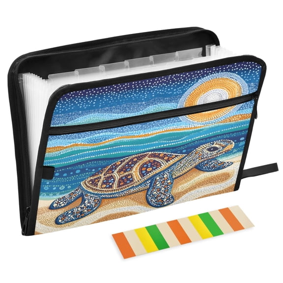 ALAZA Expanding File Folder 13 Pockets Accordion Document Organizer with Zipper A4 Letter Size, Turtle Art Paint