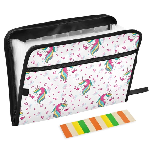 ALAZA Expanding File Folder 13 Pockets Accordion Document Organizer with Zipper A4 Letter Size, Unicorn Bows