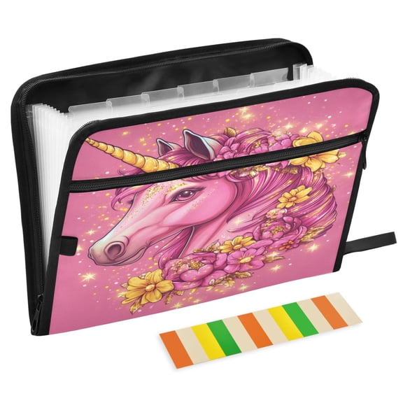 ALAZA Expanding File Folder 13 Pockets Accordion Document Organizer with Zipper A4 Letter Size, Unicorn Glitter